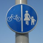 Bikes keep to the left; pedestrians to the right