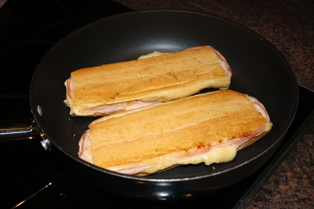 pressed ham and cheese sandwiches