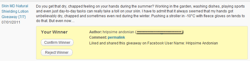 SkinMD Shielding Lotion Winner!