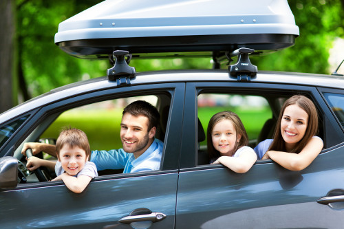 happy driving family