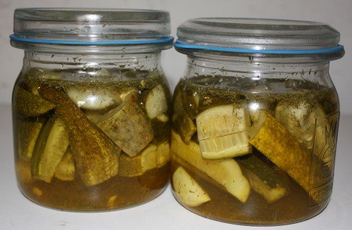 Jars of sweet garlic dill pickles
