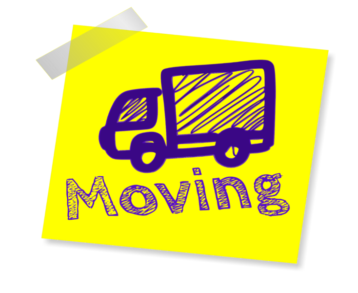 stock post it note with drawn moving truck