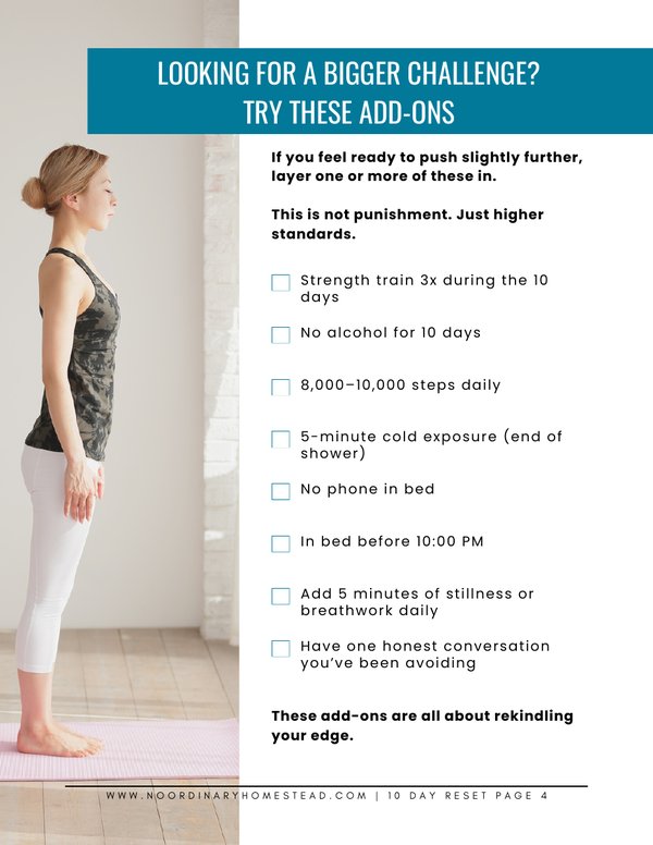 Optional add-on habits page of the Midlife Reset Challenge printable