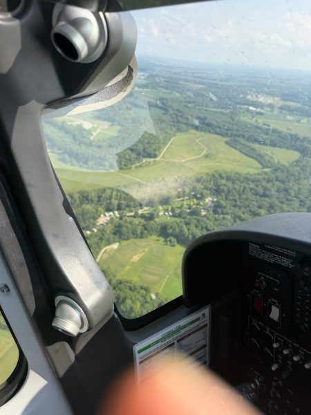 View from the cockpit over Indiana farmland
