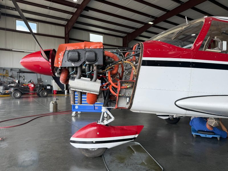 Our Piper Cherokee in the hangar for the pre-buy inspection