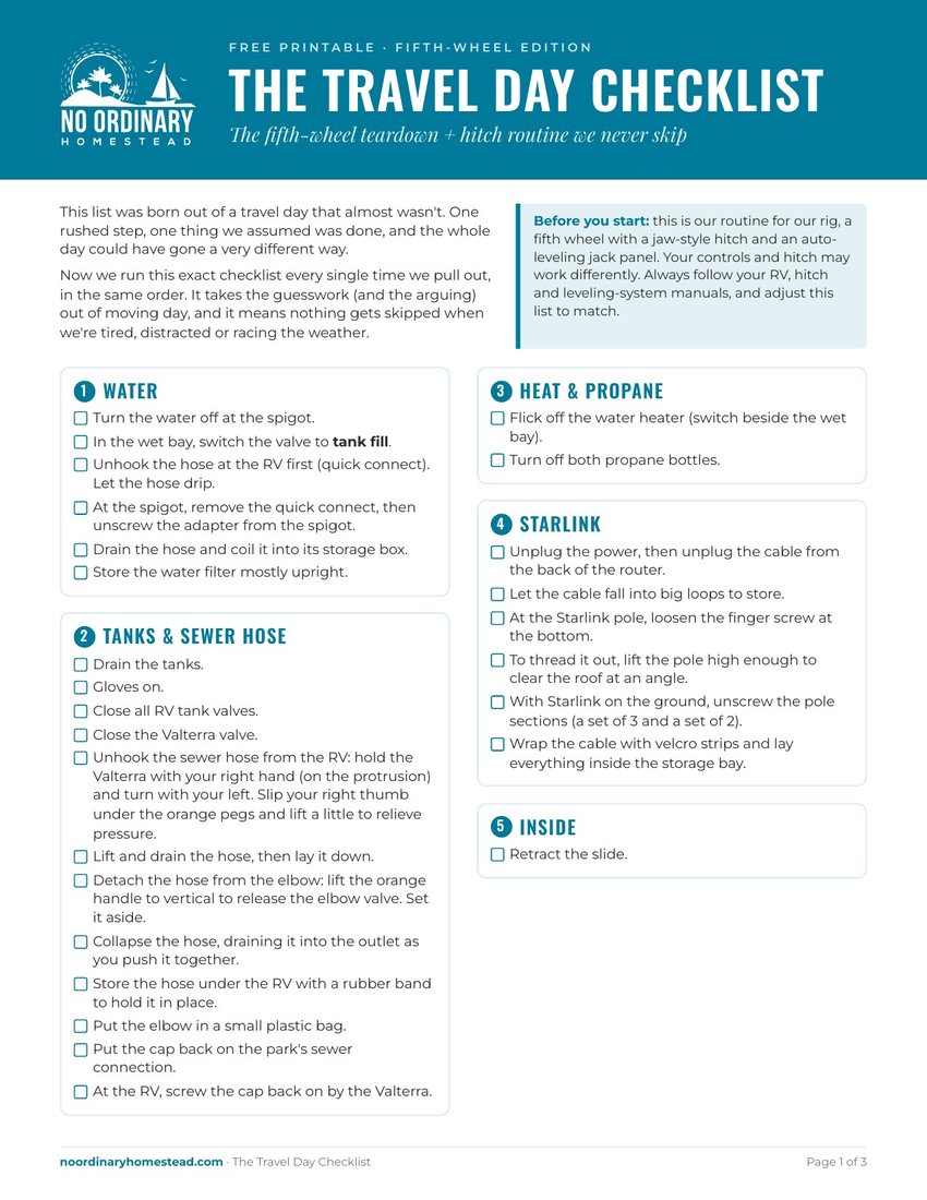 Page 1 of the Travel Day Checklist