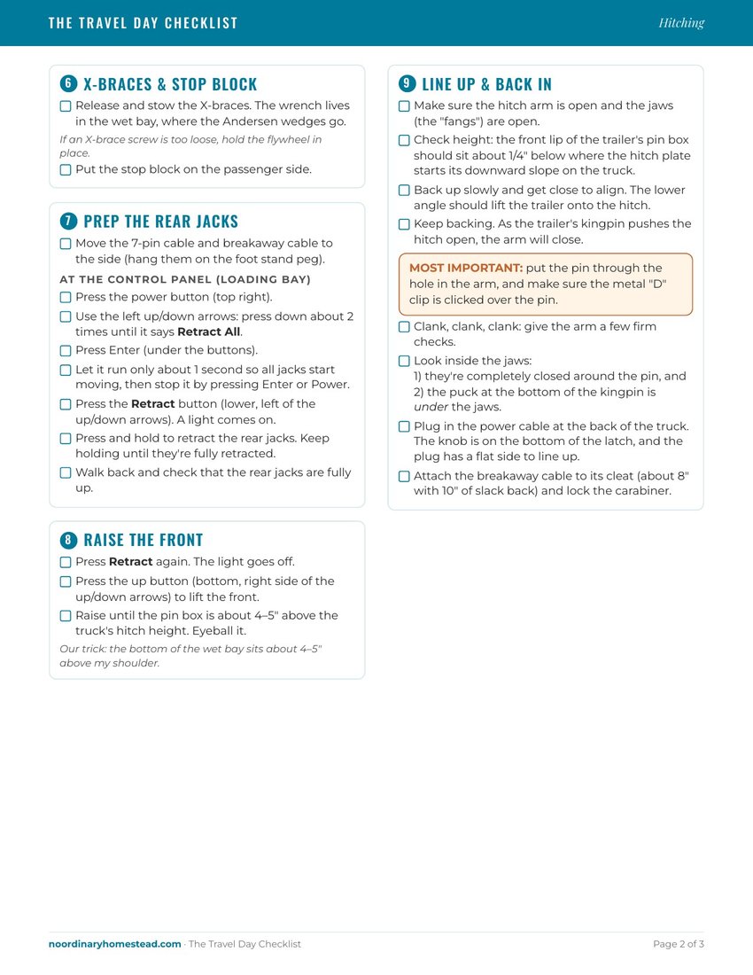 Page 2 of the Travel Day Checklist