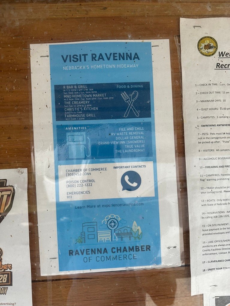 Visit Ravenna Chamber of Commerce info board at the Ravenna Lake campground kiosk