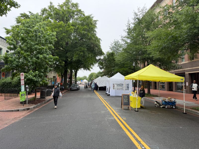 Vendor tents setting up for the Sunday Dupont Circle farmers market